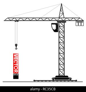Hoher Turm Kran auf der Baustelle. Heben von Lasten. Das Gebäude von einem Hochhaus Stock Vektor