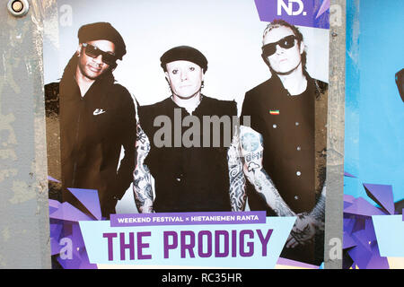 Werbujng fuer einen Auftritt der Band 'The Prodigy' (Keith Flint, Liam Howlett, Keith Palmer alias Maxim Reality), Helsinki (nur fuer redaktionelle Stockfoto