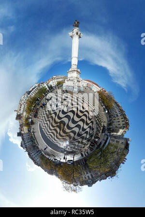 Full Circle Panorama: Rossio, Lissabon, Portugal. Stockfoto