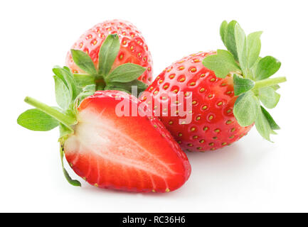 Frische reife Erdbeere Früchte auf weißem Hintergrund Stockfoto