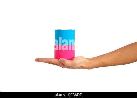 Frau Hand kinesiotape auf weißem Hintergrund Stockfoto