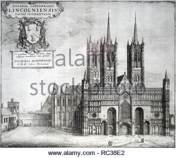 Die Kathedrale von Lincoln aus dem Westen, England, Radierung von Böhmische Kupferstecher Wenzel Hollar aus 1600s Stockfoto