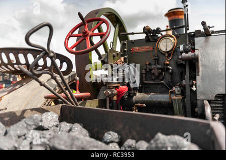 Schwarze und weiße Zugmaschine detail. Preston Dampf-Rallye. Stockfoto