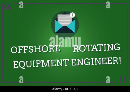 Wort schreiben Text Offshore Rotating Equipment Engineer. Business Konzept für Öl- und Gasindustrie engineering offenen Umschlag mit Papier Neue E-Nachr. Stockfoto