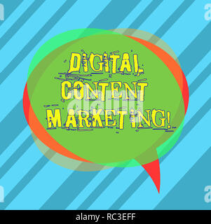 Schreiben Hinweis Übersicht Digital Content Marketing. Business Foto präsentiert die Verteilung von Inhalten an eine Zielgruppe online Leere Sprechblase Foto Stockfoto