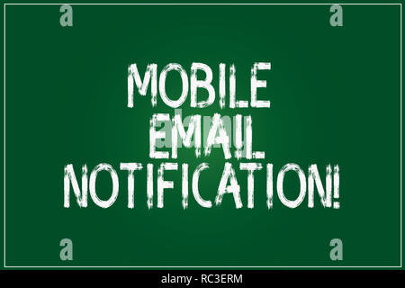 Konzeptionelle Handschrift zeigt Mobile E-Mail-Benachrichtigung. Business Foto präsentiert E-Mail-Nachricht, die ein Pop-up-Fenster auf einem mobilen Gerät Farbe rechteckig S Stockfoto