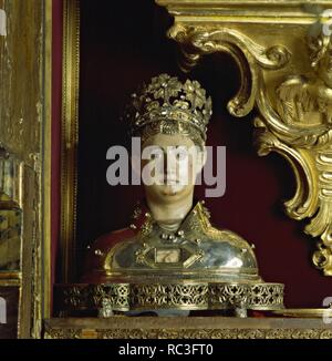 Reliquiar Büste des Heiligen Abdon von Miquel Aleguires, aus dem 15. Jahrhundert. Abbaye Sainte-Marie d'Arles-sur-Tech. Museum: Abadía Santa María de Arles de Tec. Stockfoto