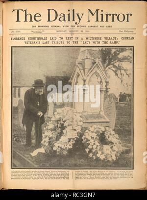 Grab von Florence Nightingale. Der Daily Mirror. August 22, 1910. Florence Nightingale im Wiltshire Dorf zu Rest: Krim letzte Veteran's Hommage an die Dame mit der Lampe. Bild aus dem Daily Mirror. Ursprünglich veröffentlicht im August 22, 1910 produziert. . Quelle: Colindale,. Sprache: Englisch. Stockfoto