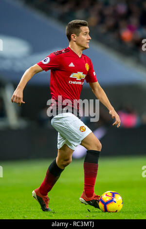 London, Großbritannien. 13. Januar 2019. Ander Herrera von Manchester United in der Premier League Spiel zwischen Manchester United und Tottenham Hotspur im Wembley Stadion, London, England am 13. Januar 2019. Foto von salvio Calabrese. Nur die redaktionelle Nutzung, eine Lizenz für die gewerbliche Nutzung erforderlich. Keine Verwendung in Wetten, Spiele oder einer einzelnen Verein/Liga/player Publikationen. Credit: UK Sport Pics Ltd/Alamy leben Nachrichten Stockfoto