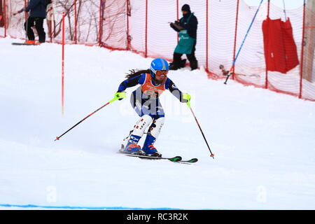 Quebec, Kanada. 13. Jan 2019. Anne-Sophie Beauchemin von Kanada konkurriert in der Super Serie Sports Experts Damen slalom Rennen in Val Saint-Come Kredit statt: Richard prudhomme/Alamy leben Nachrichten Stockfoto