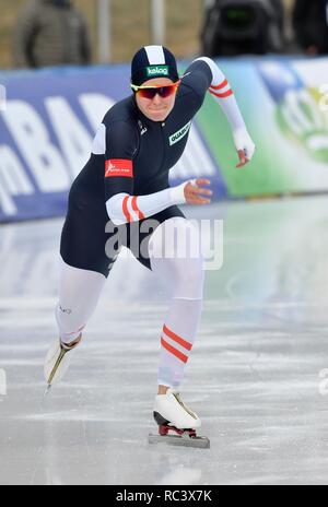 13-01-2019 SCHAATSEN: SPEEDSKATING: ISU EUROPAMEISTERSCHAFTEN ALLROUND & SPRINT: KLOBENSTEIN Vanessa Herzog (AUT) wint de EK sprint Foto: SCS/Soenar Chamid Stockfoto