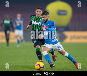 Lorenzo Insigne des SSC Napoli in Aktion gesehen, während die Serie ein Fußballspiel zwischen SSC Napoli US vs Sassuolo in San Paolo Stadions. (Endstand; SSC Napoli 2:0 US Sassuolo) Stockfoto