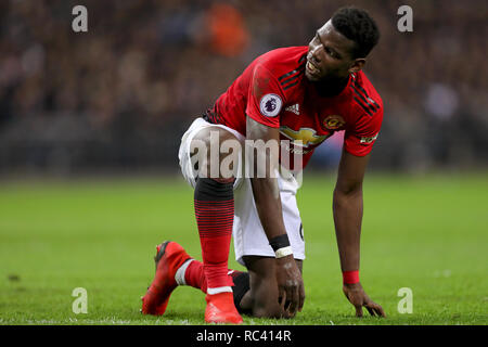 London, Großbritannien. 13. Jan 2019. Paul Pogba von Manchester United - Tottenham Hotspur v Manchester United, Premier League, Wembley Stadion, London (Wembley) - 13. Januar 2019 Editorial nur verwenden - DataCo Einschränkungen gelten Credit: Spieltag Bilder begrenzt/Alamy leben Nachrichten Stockfoto