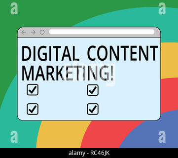 Konzeptionelle Hand schreiben, digitale Inhalte Marketing. Business Foto Text die Verteilung von Inhalten an eine Zielgruppe online Monitor Bildschirm mit Stockfoto