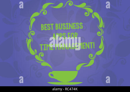 Handschrift Text schreiben Best Business Apps für Zeitmanagement. Begriff Sinne Qualität moderne Anwendungen Tasse und Untertasse mit Paisley Design als Ste Stockfoto