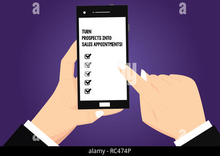 Konzeptionelle Handschrift zeigt damit Perspektiven in die Termine. Business Foto text Konvertieren von Leads in Kunden Hu Analyse Hände halten Po Stockfoto