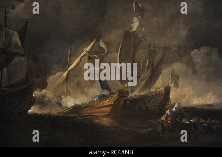 Willem van de Velde der Jüngere (1633-1707). Niederländische Maler. Eine türkische Küche in einer Begegnung mit zwei britische Kriegsschiffe, 1672. National Museum der Kunst Kopenhagen. Dänemark. Stockfoto