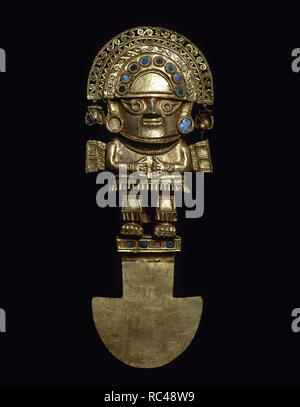 Chimu Kultur. Tumi. Opfer Zeremoniell ax aus Gold. Es stellt den Gott Maymlap. 11. und 15. Jahrhunderts. National Museum von Peru. Lima. Stockfoto