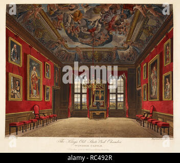 Des Königs Old State bed Kammer. Schloss Windsor, Farbe Abbildung/Platte. Autor William Henry Pyne, Illustriert von T. Sutherland. Museum: British Library. Stockfoto