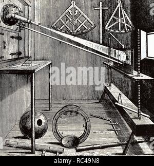 Johannes Hevelius (1611-1687). Polnische Astronom. Observatorium und astronomische Instrumente. Gravur. des 19. Jahrhunderts. Stockfoto