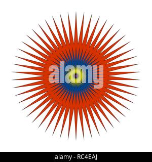 Abstract sun Symbol in flacher Ausführung. Vector Illustration. Symbol der Sonne, auf weißem Hintergrund Stock Vektor