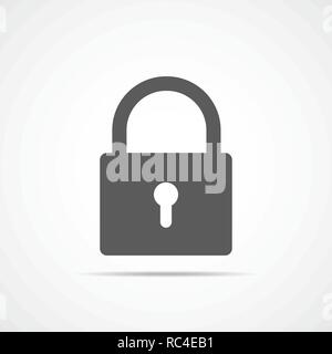 Schlosssymbol in flacher Ausführung. Vector Illustration. Graues Vorhängeschloss auf hellen Hintergrund. Stock Vektor