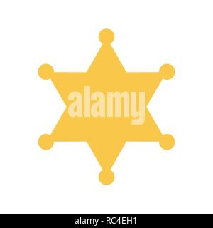 Gelbe sheriff Stern auf weißem Hintergrund. Vector Illustration. Sheriff Stern in flacher Bauweise Stock Vektor