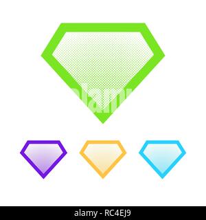 Satz von hell Superhelden Farbe Logos mit halftone Wirkung, auf weißem Hintergrund. Vector Illustration. Stock Vektor