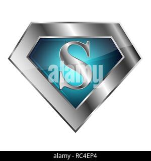 3D-Chrom logo Superhelden mit dem Buchstaben S. Vector Illustration. Glänzend Superhelden Logo auf weißem Hintergrund. Stock Vektor