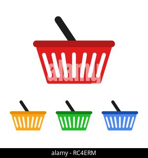 Warenkorb Symbole im flachen Design. Vector Illustration. Satz farbiger Warenkorb Symbole isoliert Stock Vektor