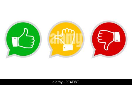 Hand mit dem Daumen in Grün, Gelb und Rot. Konzept der Abstimmung. Vector Illustration. Stock Vektor