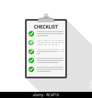 Checkliste isoliert. Vector Illustration. Checkliste Zwischenablage in flacher Ausführung Stock Vektor