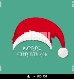 Santa claus red hat in flacher Ausführung. Vector Illustration. Santa Hut mit Frohe Weihnachten text Stock Vektor