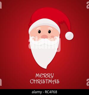 Das Gesicht der Weihnachtsmann mit Bart und Schnurrbart auf rotem Hintergrund. Vector Illustration. Frohe Weihnachten Symbol. Stock Vektor