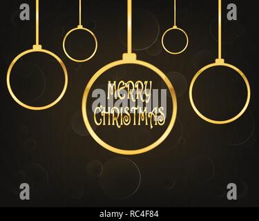 Festliche Hintergrund mit goldenen Weihnachtskugeln und Frohe Weihnachten Text. Vector Illustration. Urlaub Gruß. Stock Vektor