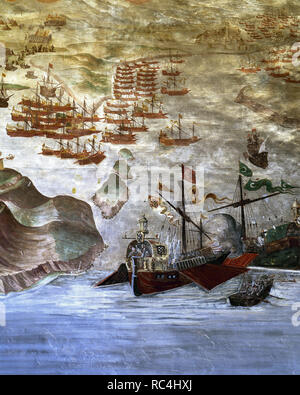 BATALLA DE LEPANTO (AÑO 1571). S. XVI. Fresko del Palacio de Santa Cruz. El Viso del Marqués. Estado de Ciudad Real. Kastilien-la Mancha. España. Stockfoto