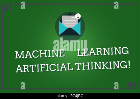 Wort schreiben Text Machine Learning künstliche Denken. Business Konzept für Elearning online Bildung chat bot offenen Umschlag mit Papier Neue E-Mail Me Stockfoto