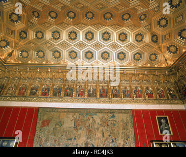 ARTE GOTICO. ESPAÑA. ALCAZAR DE SEGOVIA. Las mejores del ARTESONADO de la SALA DE LOS REYES. SEGOVIA. Castilla-León. Stockfoto