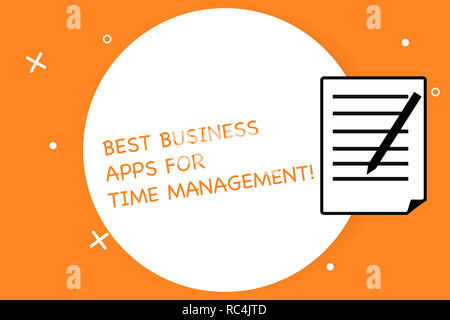 Handschrift Text schreiben Best Business Apps für Zeitmanagement. Begriff Sinne Qualität moderne Anwendungen Blatt Pad Papier mit Linien und Marge Stockfoto