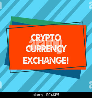 Schreiben Hinweis angezeigt Crypto Wechselstube. Business foto Präsentation des digitalen Währungen für andere Vermögenswerte Stapel der leeren rechteckigen Outl Stockfoto