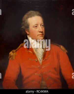 Halbe Länge gemalte Porträt von Generalmajor John Garstin (1756-1820), Bengalen Ingenieure. Trägt einen roten Mantel. . Brustbild von Generalmajor John Garstin (1756-1820), Bengalen Ingenieure. Indien. John Garstin ist am besten als Architekt von Kalkutta Rathaus, die 1807 begonnen wurde und im Jahr 1813 abgeschlossen. Zwei Jahre später eine Reihe von Mängel wurden in der Struktur entdeckt und Garstin verpflichtet war, für alle, die Reparaturen zu bezahlen, obwohl es wurde eingeräumt, dass einige der Schäden, die durch die bodenverhältnisse der Website verursacht worden war. Garstin wurde auch für den Bau verantwortlich. Stockfoto