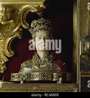 Reliquiar Büste des Heiligen Abdon von Miquel Aleguires, aus dem 15. Jahrhundert. Abbaye Sainte-Marie d'Arles-sur-Tech. Museum: Abadía Santa María de Arles de Tec. Stockfoto