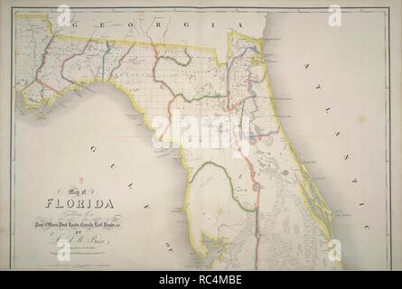 Florida. Die amerikanische Atlas; die Post, S. [Washington, D.C.]: D.H. Burr, Juli 10th, 1839. Karte von Florida. Bild von der amerikanischen Atlas genommen; die Post, Post Straßen, Eisenbahn Straßen, Kanäle und die Physische und politische Spaltung der Vereinigten Staaten von Nordamerika; von der Regierung Umfragen und andere offizielle Materialien konstruiert. Von D.H. Burr. John arrowsmith [Del].. Ursprünglich veröffentlichte/in [Washington, D.C.]: D.H. Burr, Juli 10th, 1839. . Quelle: Maps.145.e.8, Nr. 15. Sprache: Englisch. Stockfoto