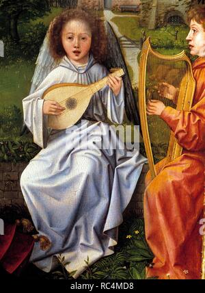 BERNAERT VAN DER STOCKT. PINTOR EN ACTIVO EN LOS AÑOS 1490 - 1538. TRIPTICO DE LA VIRGEN CON EL NIÑO Y LOS ANGELES MUSICOS (LAS MEJORES). Stockfoto