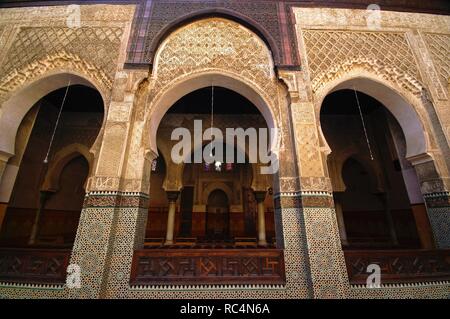 Oratorio de la madrasa Bou Inania (S. XIV). Fes. Marruecos. Magreb. Afrika. Stockfoto