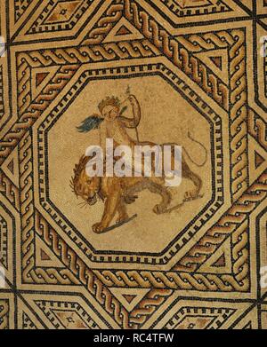 Dionysos Mosaik. Detail. 3. Jahrhundert. Roman. Ist der Boden der Festsaal eingerichtet, auf der Westseite des Peristyl eines großen Hauses. Die Bilder des Dionysos mit mänaden und Satyrn markieren Sie den festlichen Charakter der Halle. In Köln gefunden. Römisch-germanisches Museum. Köln. Deutschland. Stockfoto