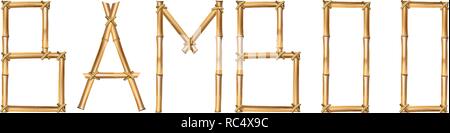 Vektor Wort Bambus von Großbuchstaben aus realistischen Braune trockene Bambusstangen auf weißem Hintergrund. Clip Art. Stock Vektor