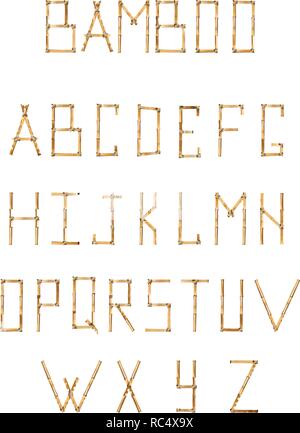 Vektor Bambus Alphabet. Großbuchstaben aus realistischen Braune trockene Bambusstangen auf weißem Hintergrund. Abc-Konzept für die Erstellung von Wörter, Text, ein Stock Vektor