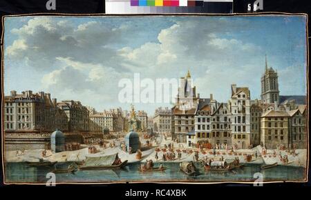 Die Place de Grève in Paris. Museum: M. Kroshitsky Art Museum, Sewastopol. Thema:, nicolas-jean-Baptiste Raguenet. Stockfoto