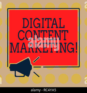 Wort schreiben Text Digital Content Marketing. Business Konzept für die Verteilung von Inhalten an eine Zielgruppe online Megaphon Symbol Sound umreißt Bla Stockfoto